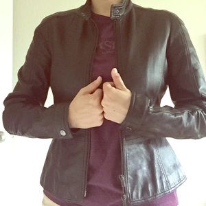Emporio Armani brown leather moto jacket